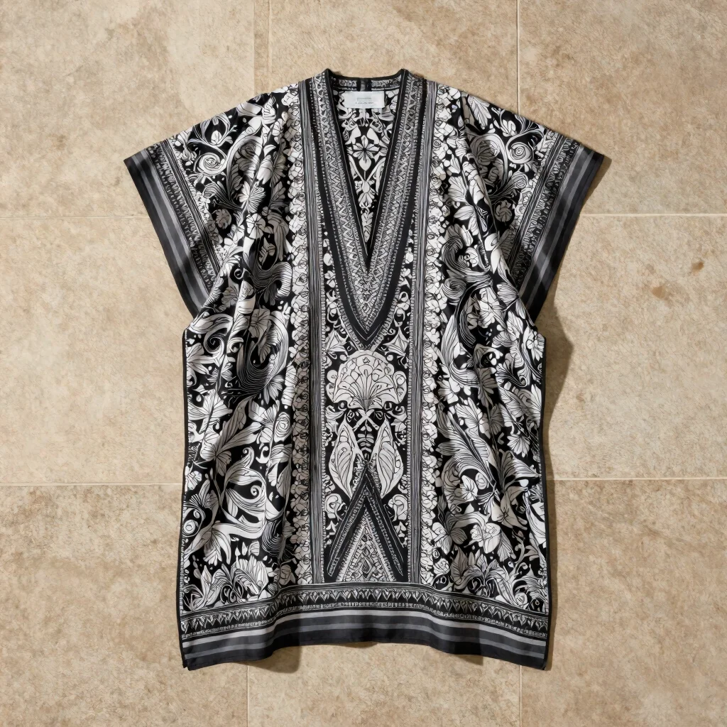 Monochrome Batik Silk Kaftan